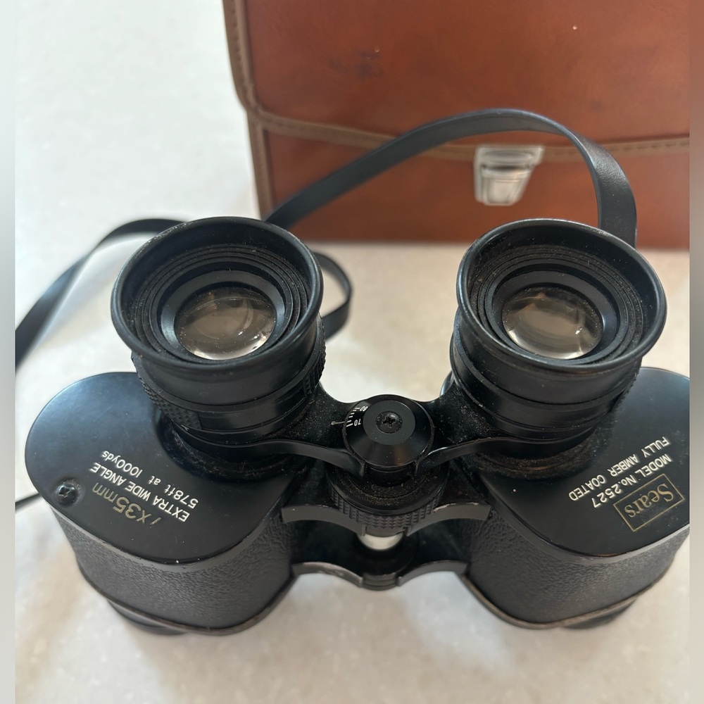 7x35 Extra Wide Angle, Amber Coated Binoculars with Case- Sears 2527